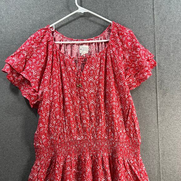 Destination 365 Regular Printed Short-Sleeve Midi Dress Red Abstract Size 1X - Picture 4 of 15